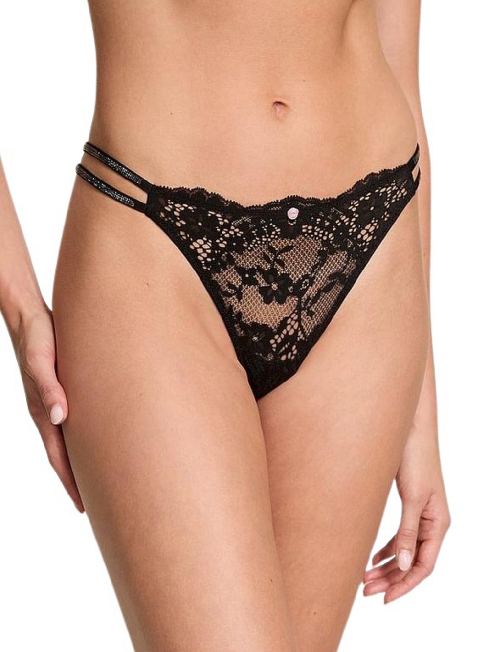 Victoria’s Secret XL Black Twinkle Strap Lace Brazilian Panty